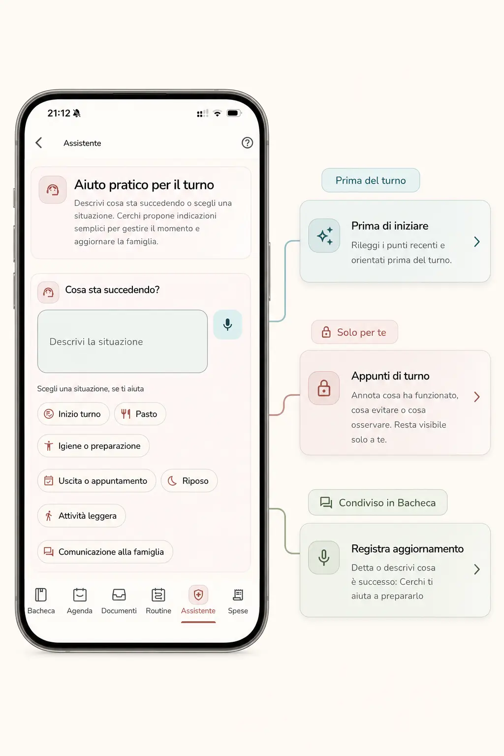 Espace Assistant avec aide pratique, notes privées et mise à jour partagée