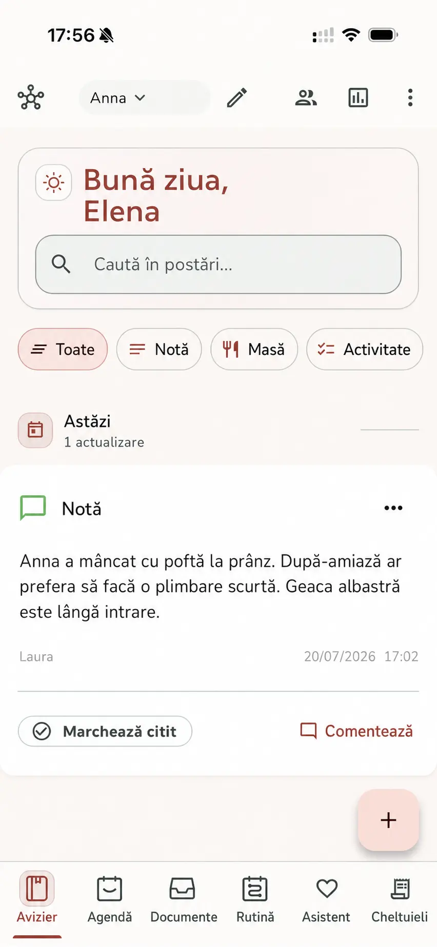 La même mise à jour affichée en roumain
